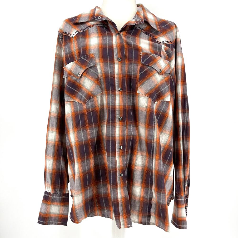 Roper brown‎ plaid womens cotton western shirt (XL) snap buttons